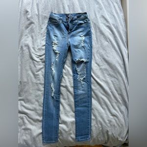 Fashion Nova High Rise Light Wash Ripped Skinny Jean